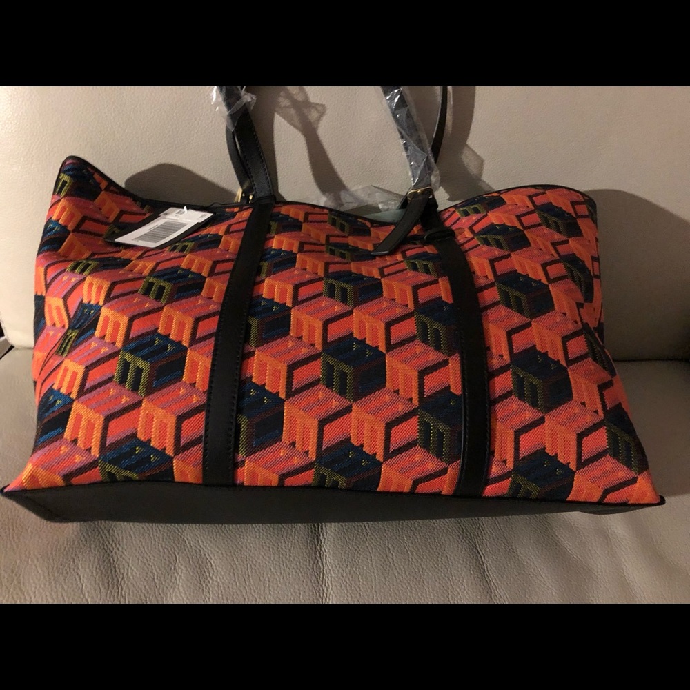 Auth MCM Reversible Jacquard Cubic Monogram Shopper Tote